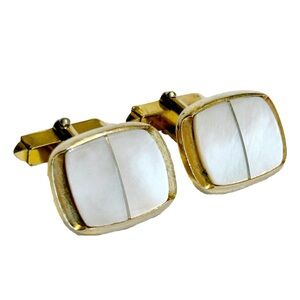 Vintage Iridescent Shell White Gold Tone Cuff Links Fancy Dressy Suit Blazer Tux